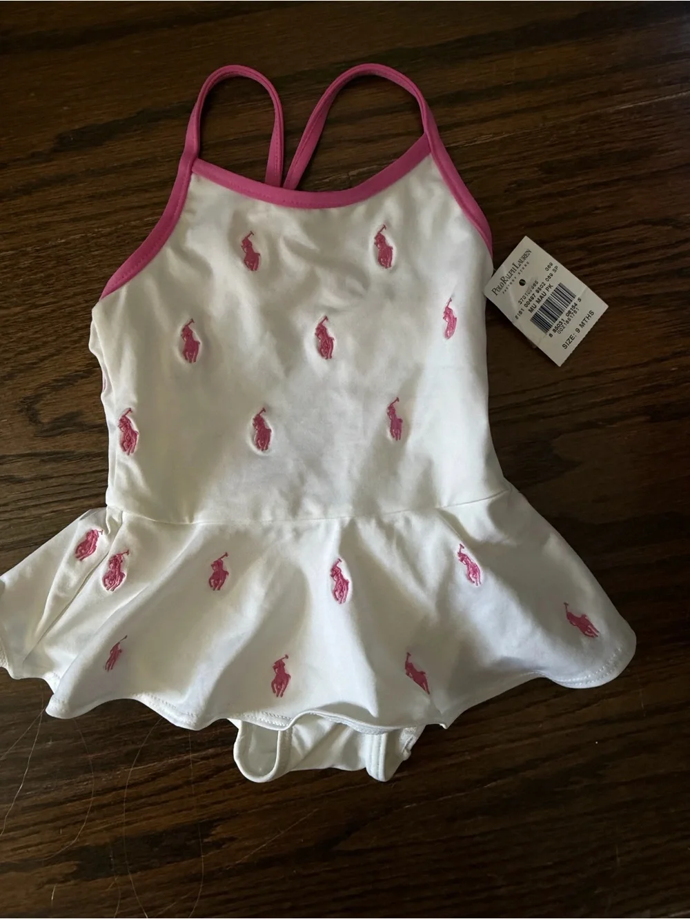 Ralph Lauren White One-Piece Footie with Pink Pony Embroidery